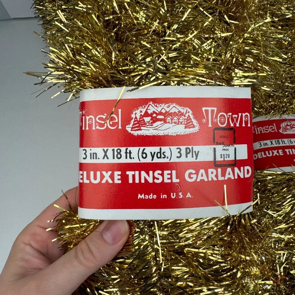 6 Vtg Gold Garland Tinsel Town 18 ft each Strand Christmas Holiday Prop USA Made
